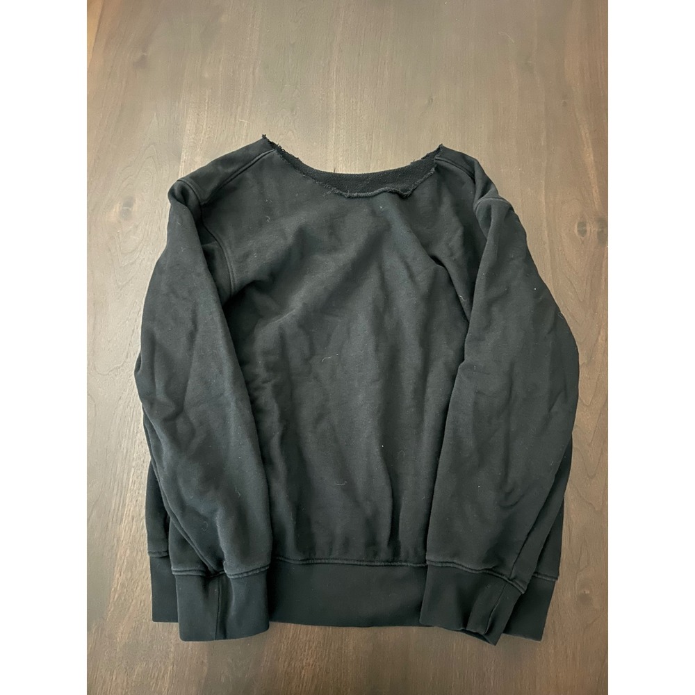H&M Womens Black Raw Hem Scoop Neck Sweatshirt Long Sleeve Pullover Size Medium